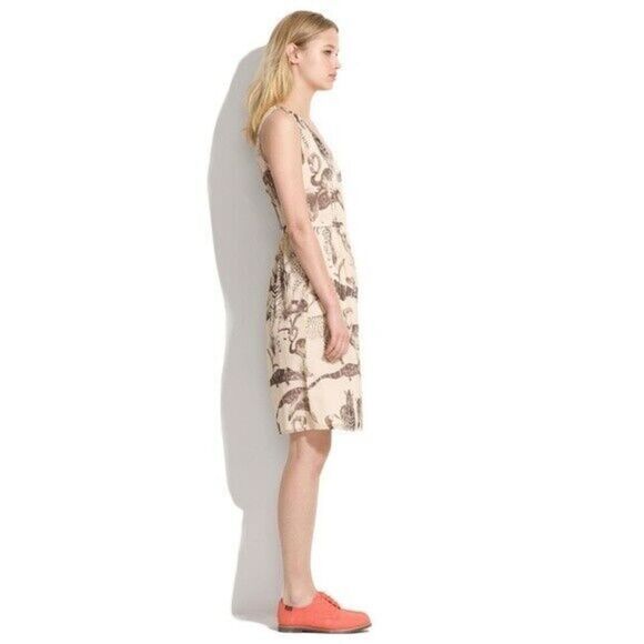 Madewell Womens Ivory Safari Silk Dress 4 Midi Sleeveless V-Neck Elephant Zebra - Picture 9 of 9